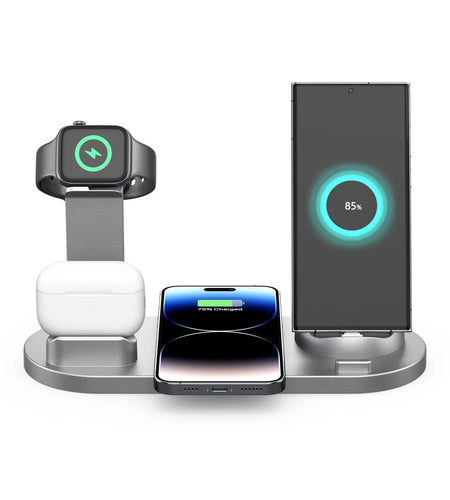Electronics Gadgets,15W Six-In-One Wireless Charging 360° Rotating Charger,Wireless Fast Charging,Smart Watch Charging Stand,Wireless Earphone Charging Base,Rose Gold,