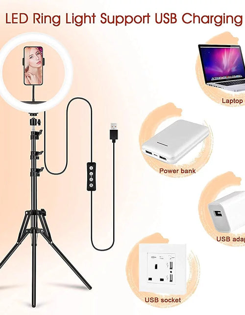 Load image into Gallery viewer, 13" LED RGB Selfie Ring Light W/ Mini &amp; Extendable Tripod Stand &amp; Phone Holder 10 Brightness Level 26 Light Modes Dimmable Ringlight for Beauty Makeup Live Streaming Youtube Video Photography Shooting
