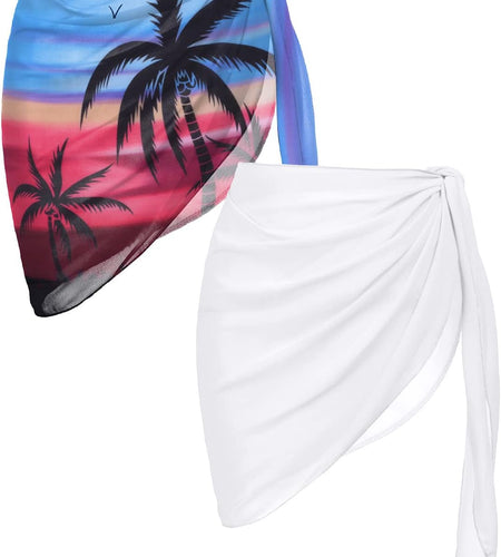 2 Pieces Women Beach Sarongs Sheer Cover Ups Chiffon Bikini Wrap Skirt for Swimwear S-XXL
