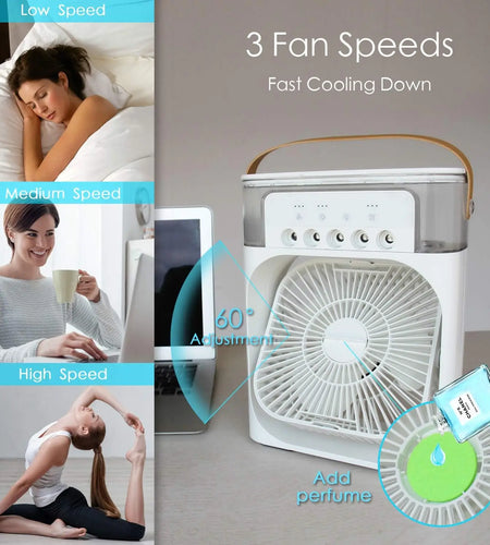 Portable Air Conditioner Fan Mini Evaporative Air Cooler with 7 Colors LED Light 1/2/3 H Timer 3 Wind Speeds and 3 Spray Modes