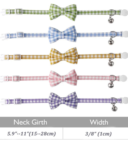 Feelers Cat Collar with Bow & Bell, Cute Plaid Patterns Collars, 1 Pack, Blue