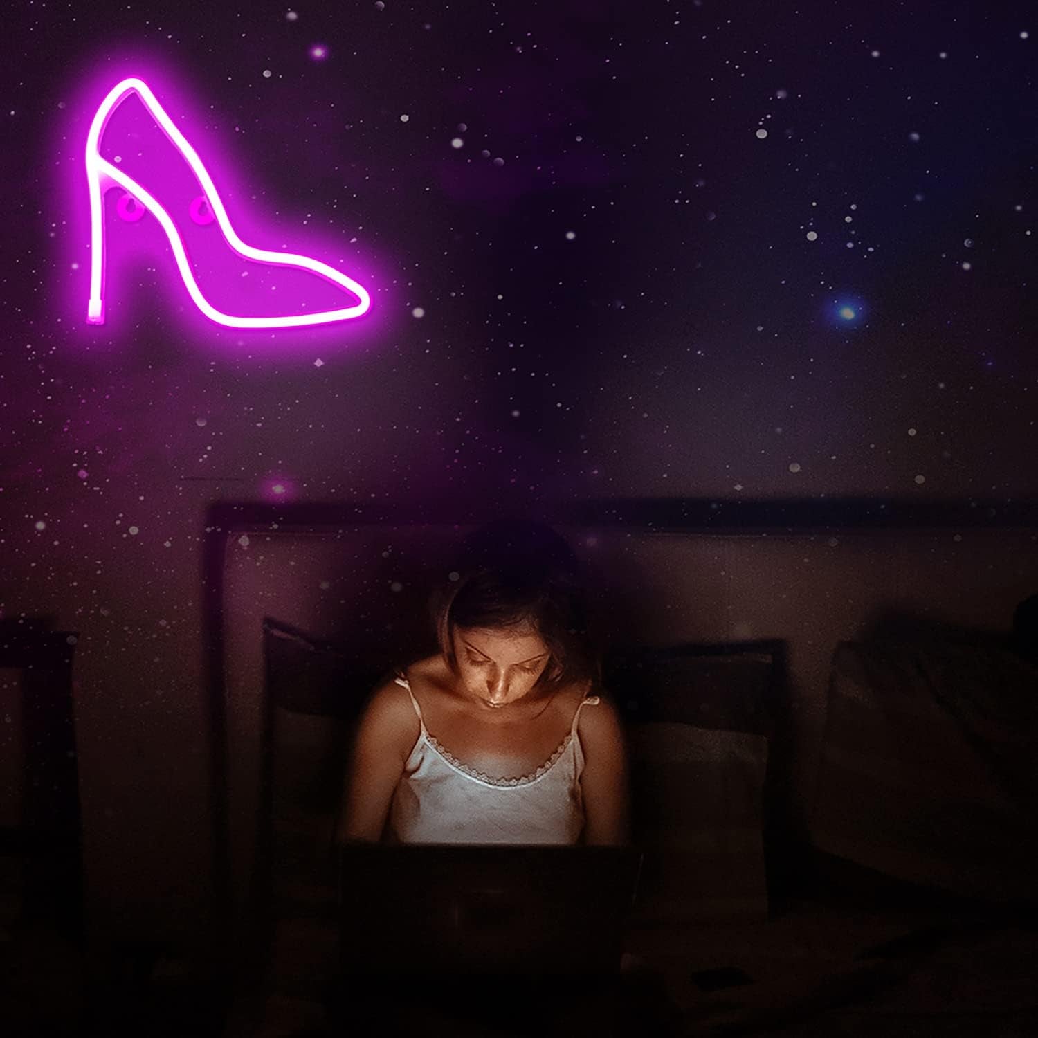 Neon Sign High Heels Neon Lights LED Signs, Battery or USB Powered Light up Neon Signs for Wall Decor for Bedroom, Kids Room, Living Room, Bar, Party, Christmas, Wedding (Pink)