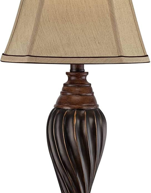 Load image into Gallery viewer, Traditional Style Table Lamps Set of 2 Carved Two Tone Dark Brown Urn Shape Beige Rectangular Shade Decor for Living Room Bedroom House Bedside Nightstand Home Office Family -
