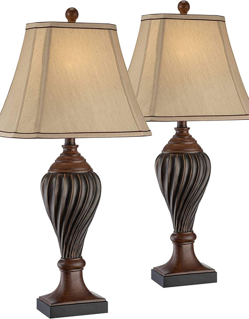 Load image into Gallery viewer, Traditional Style Table Lamps Set of 2 Carved Two Tone Dark Brown Urn Shape Beige Rectangular Shade Decor for Living Room Bedroom House Bedside Nightstand Home Office Family -
