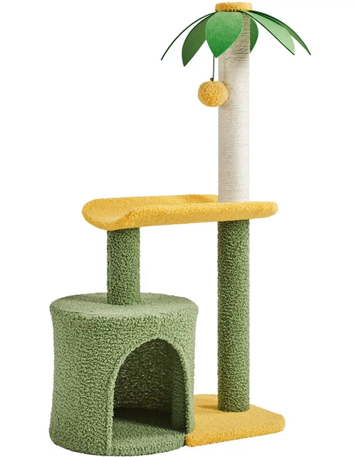 Load image into Gallery viewer, Upholstered 2-Level 37" Coconut Palm Cat Tree with Bending Perch, Gree/Yellow
