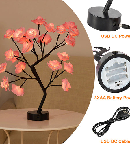 USB Battery Operated LED Table Lamp Rose Flower Bonsai Tree Night Lights Garland Bedroom Decoration Christmas Lights Home Decor