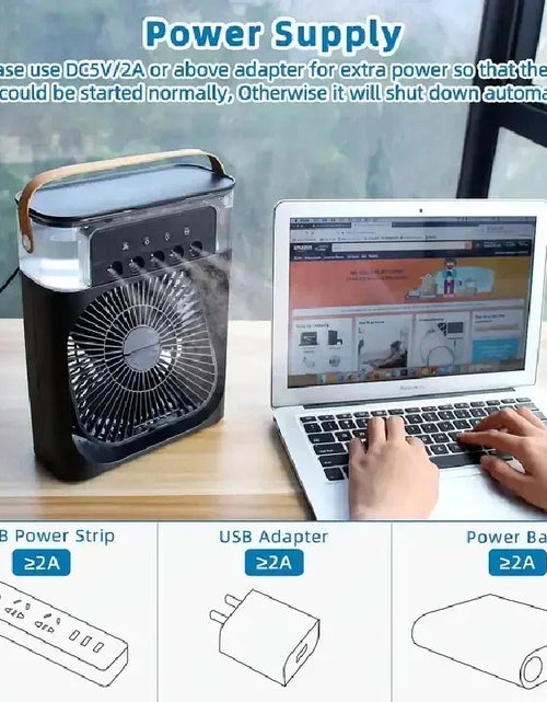 Load image into Gallery viewer, Portable Air Conditioner Fan Mini Evaporative Air Cooler with 7 Colors LED Light 1/2/3 H Timer 3 Wind Speeds and 3 Spray Modes
