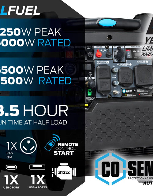 Load image into Gallery viewer, 7,250 Watt Super Quiet Dual Fuel Inverter Generator with CO Alert and Remote Start
