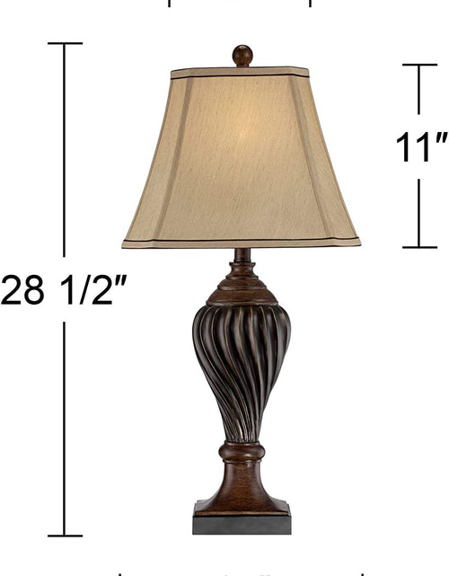 Load image into Gallery viewer, Traditional Style Table Lamps Set of 2 Carved Two Tone Dark Brown Urn Shape Beige Rectangular Shade Decor for Living Room Bedroom House Bedside Nightstand Home Office Family -
