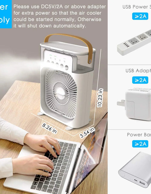 Load image into Gallery viewer, Portable Air Conditioner Fan Mini Evaporative Air Cooler with 7 Colors LED Light 1/2/3 H Timer 3 Wind Speeds and 3 Spray Modes
