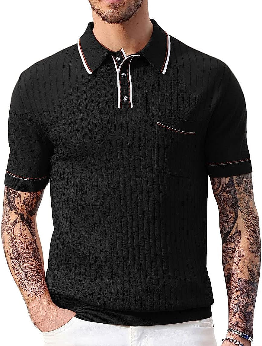 PJ PAUL JONES Men'S Short Sleeve Knit Button Polo Shirts Casual Pullover Golf Sh