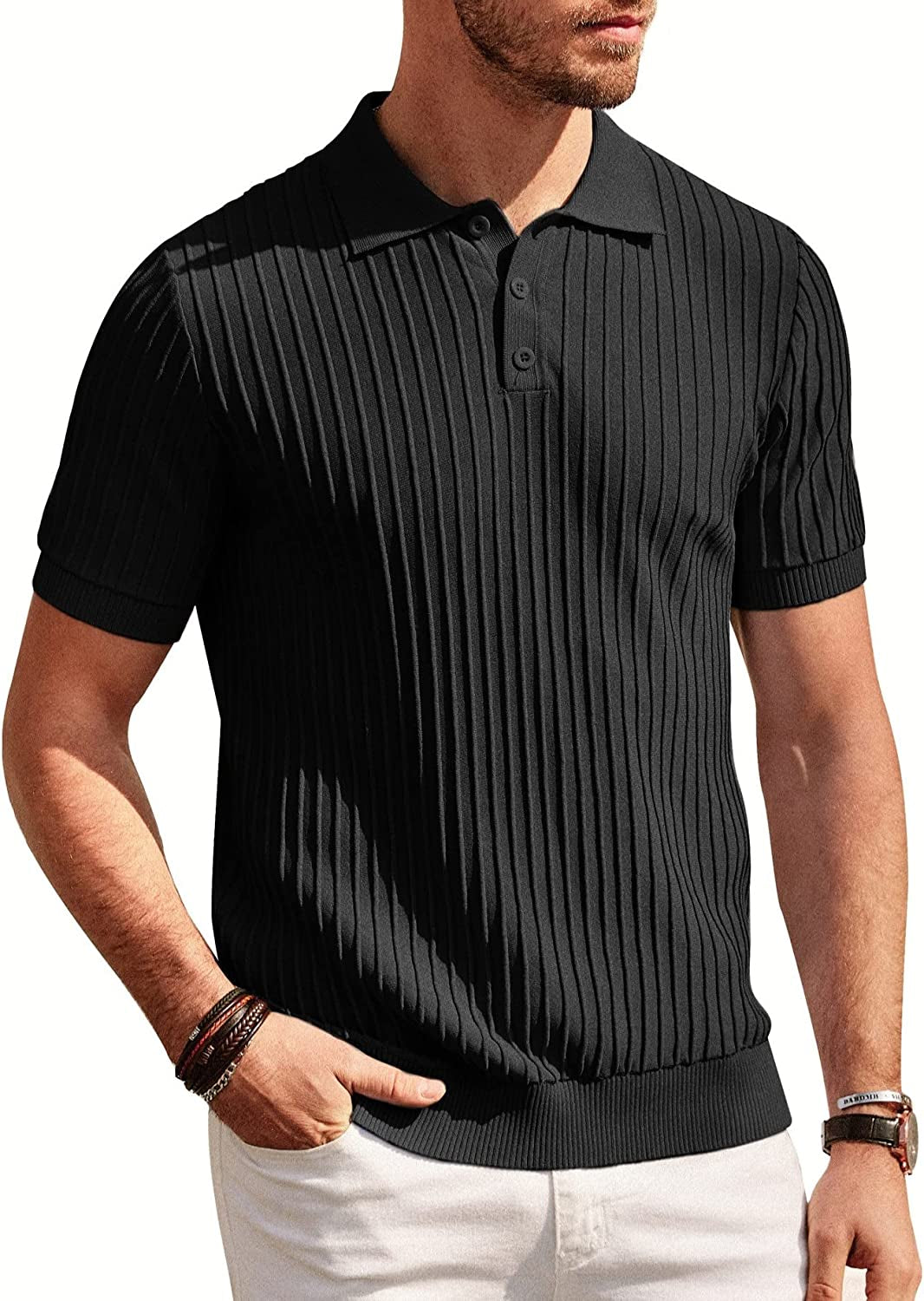 PJ PAUL JONES Mens Knit Polo Shirts Casual Short Sleeve Regular Fit Breathable G