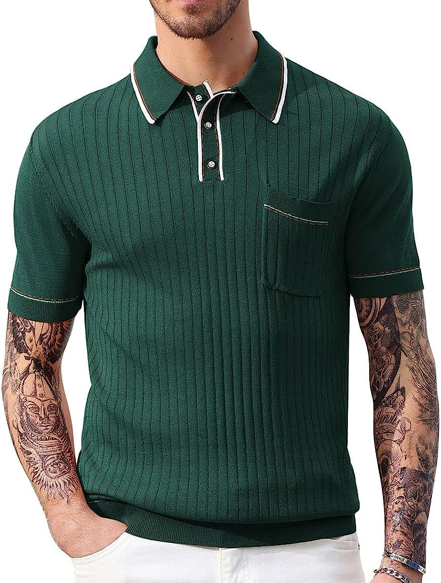 PJ PAUL JONES Men'S Short Sleeve Knit Button Polo Shirts Casual Pullover Golf Sh