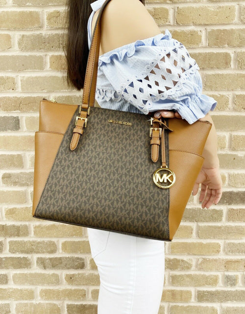 Load image into Gallery viewer, Michael Kors Charlotte Top Zip Tote MK Signature Shoulder Bag
