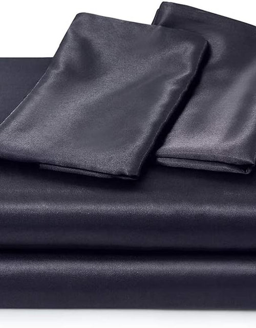 Load image into Gallery viewer, Satin Sheets Queen, Black Silk Sheets, Soft Silk Bed Sheets with 1 Deep Pocket Fitted Sheet &amp; 1 Flat Sheet &amp; 2 Silky Satin Pillowcases

