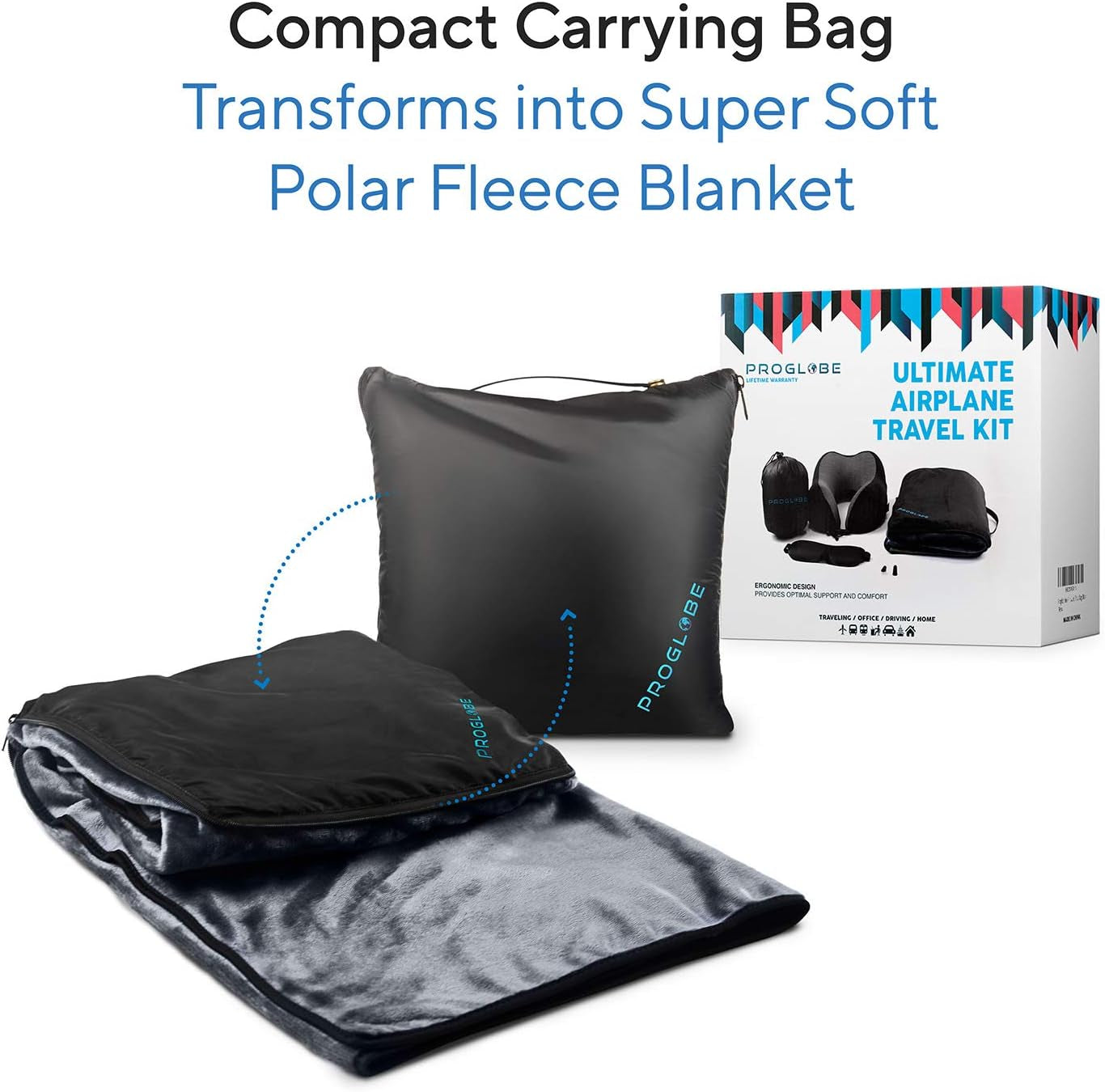 Travel Blanket Luxury Travel Set - Ergonomic Airplane Neck Pillow 100% Pure Memory Foam and Super Soft Fleece Blanket - Premium 3D Sleep Mask & Earplugs - Ultimate 4-In-1 Travel Kit Black