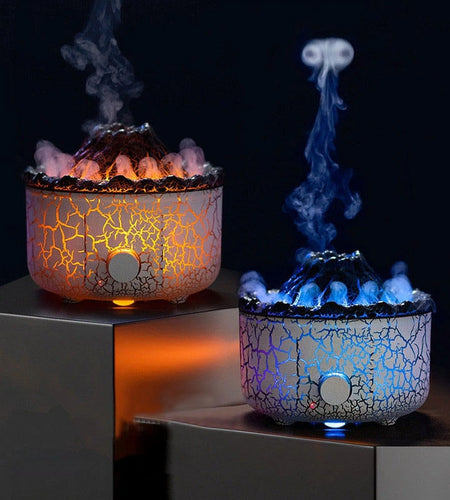 Diffuser Humidifier with 3D Flame and Volcano Effect,560Ml Aroma Essential Oil Diffuser with Remote Control,White