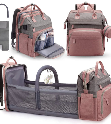 Baby Diaper Bag Backpack with Changing Station, Pacifier Case ,Pink Color