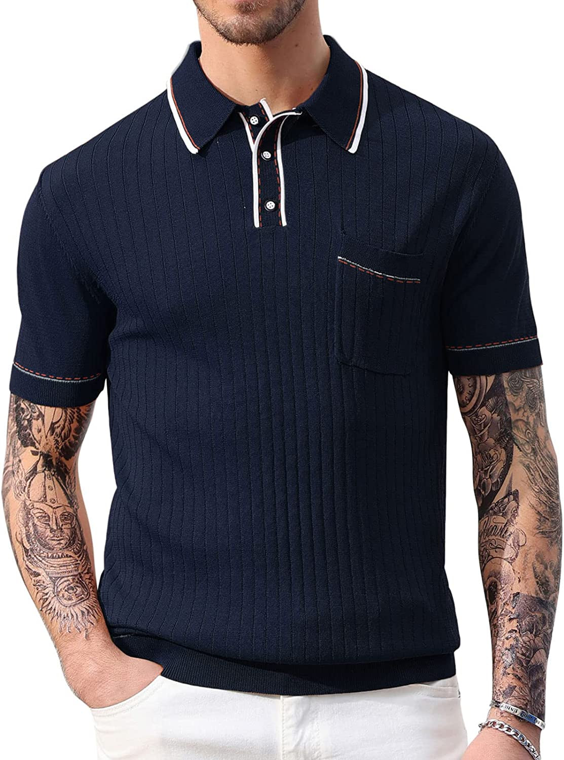 PJ PAUL JONES Men'S Short Sleeve Knit Button Polo Shirts Casual Pullover Golf Sh