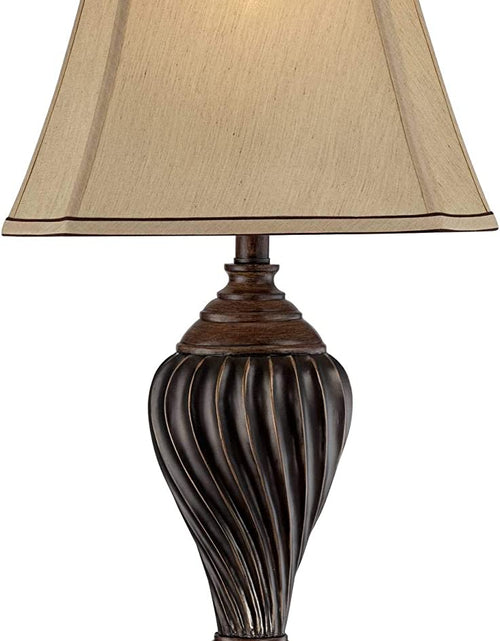 Load image into Gallery viewer, Traditional Style Table Lamps Set of 2 Carved Two Tone Dark Brown Urn Shape Beige Rectangular Shade Decor for Living Room Bedroom House Bedside Nightstand Home Office Family -

