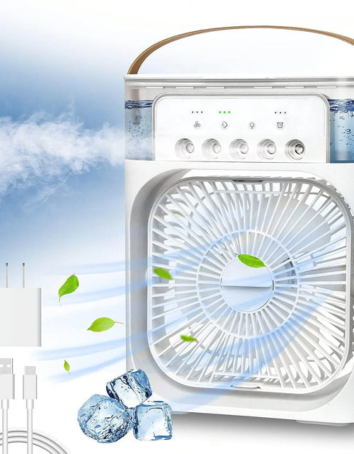 Load image into Gallery viewer, Portable Air Conditioner Fan Mini Evaporative Air Cooler with 7 Colors LED Light 1/2/3 H Timer 3 Wind Speeds and 3 Spray Modes
