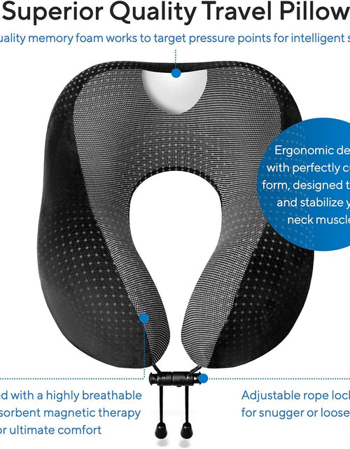 Load image into Gallery viewer, Travel Blanket Luxury Travel Set - Ergonomic Airplane Neck Pillow 100% Pure Memory Foam and Super Soft Fleece Blanket - Premium 3D Sleep Mask &amp; Earplugs - Ultimate 4-In-1 Travel Kit Black
